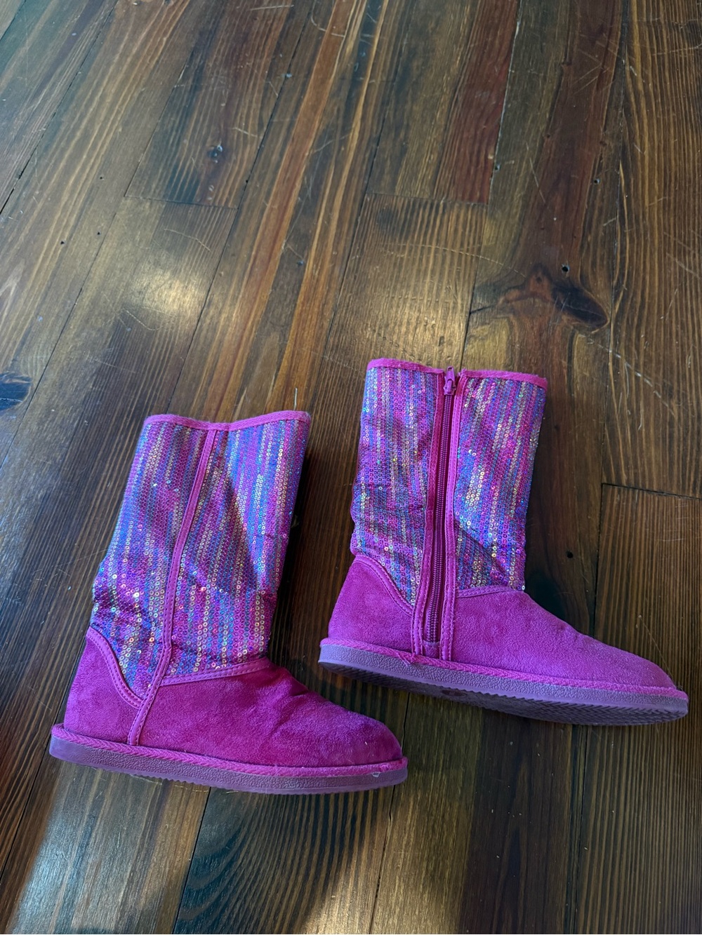 Girls' Pink Sequin Suede Mid-Calf Boots